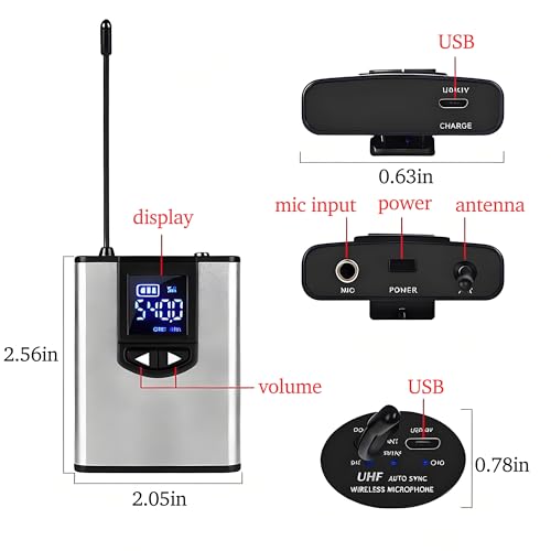 Wireless Lapel Microphone, UHF Lavalier Microphone System, Clip-on Lapel Mic with Bodypack Transmitter, Headset Mic, Receiver for Vlogging, Singing, 1/4" Output