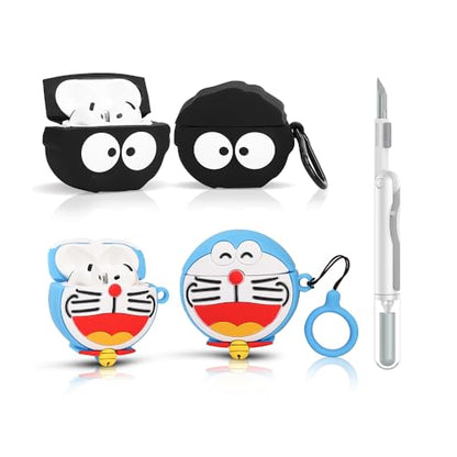 (2Pack+Cleaner Pen) XMBYGY Case for Apple AirPods 4th Generation Earbuds with Cleaning Pen Kit, Silicone Cute Charging Case Shockproof Protective Cover and Carabiner for AirPods 4 (ELF+A) - color: ELF+A