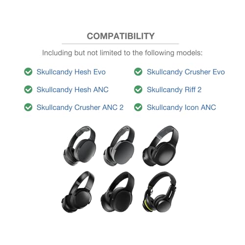 Headband Cushion Cover Compatible with Skullcandy Hesh Evo, Hesh ANC, Crusher ANC 2, Crusher Evo, Riff 2, Icon ANC Wireless Headphone, 6mm Thick Cushion, No Wobble Zipper Slider, Hanging Loop