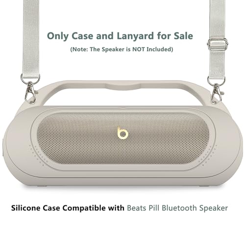 Silicone Cover Case for Beats Pill 2024 Wireless Bluetooth Speaker | Protective Stand Holder for Beats Pill Bluetooth Speaker Accessories With Should Strap (Gray Case) - color: Gray Case