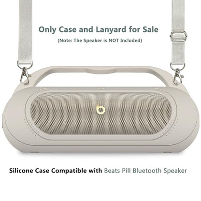 Silicone Cover Case for Beats Pill 2024 Wireless Bluetooth Speaker | Protective Stand Holder for Beats Pill Bluetooth Speaker Accessories With Should Strap (Gray Case) - color: Gray Case