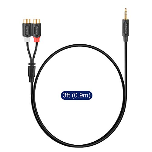 J&D Aux to RCA Cable, Gold Plated Audiowave Series 3.5mm Male to 2RCA Female Auxiliary Stereo Audio Adapter Headphone Jack Y Splitter Compatible with Smartphones, MP3, Tablets, Speakers, 3 Feet