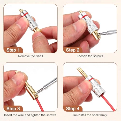 MECCANIXITY 6 Pcs Flex Pin Banana Plugs, 8.5mm (5/16") Banana Plug Jack Socket, 2mm Gold Plated Banana Plugs for Spring Loaded Terminals, Speaker Wire, Glossy