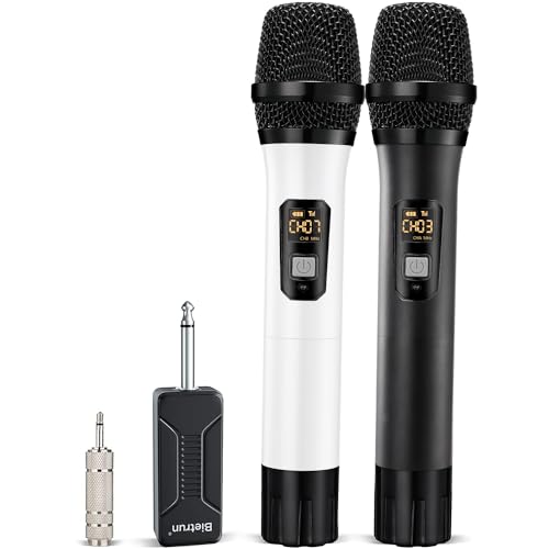 Bietrun UHF Wireless Microphone with 1/4'' Plug Rechargeable Receiver - color: Black White