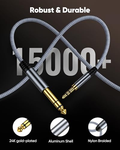 Highwings 3.5mm to 6.35mm Stereo Audio Cable - 15 ft, 1/4 to 1/8 | TRS Bidirectional Stereo Audio Cable Jack for Guitar, Home Theater Devices, Speaker and Amplifiers - size: 15FT