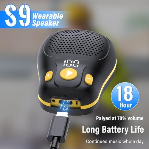 Wearable Bluetooth Speaker, Clip-On Speaker with Mic, IP56 Waterproof | 18H Battery Life, Hands-Free Music & Calls, Outdoor Adventure Ready, Lightweight Wearable Design - color: Black and Yellow
