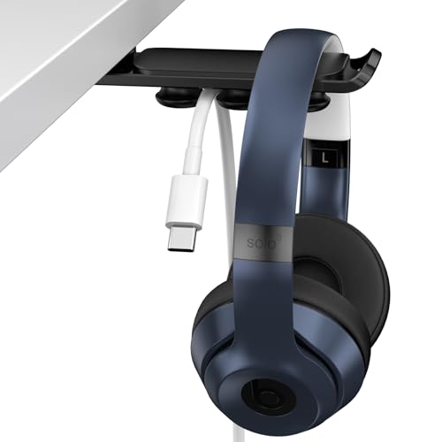 2 in 1 Cable Organizer & Headphone Stand, 360° Rotatable Headset Holder & Cord Management for Desk, Wall, Car etc. – Keep Wires & Earphone Tidy