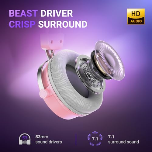 FIFINE USB Gaming Headset with Open Back Design, 7.1 Virtual Surround Sound, 53mm Dynamic Drivers, RGB Headphone with Handy Control Box, Detachable Boom Mic for PC, PS5, PS4, Laptop, Mac - H19P - color: Pink
