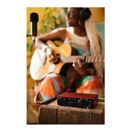 Focusrite Scarlett 2i2 4th Gen USB Audio Interface for Recording, Songwriting, Streaming and Podcasting — High-Fidelity, Studio Quality Recording, and All the Software You Need to Record | 2 Mic Preamps, 2 Hi-Z Instrument Inputs, 24-Bit/192kHz, 120dB Dyna
