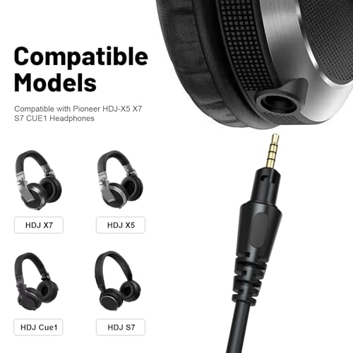 4 Pole Audio DJ Headphone Cable Cord, Replacement Audio Cable Extended Coiled Spring DJ X7 Wire Compatible with Pioneer HDJ X7, HDJ X5, HDJ Cue1, HDJ S7, and HDJ Cx Headphones