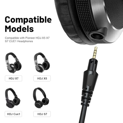 4 Pole Audio DJ Headphone Cable Cord, Replacement Audio Cable Extended Coiled Spring DJ X7 Wire Compatible with Pioneer HDJ X7, HDJ X5, HDJ Cue1, HDJ S7, and HDJ Cx Headphones