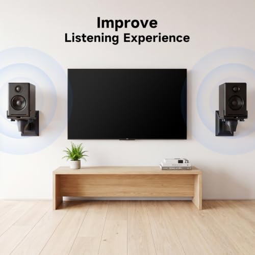 suptek Small Dual Side Clamping Bookshelf Speaker Wall Mounting Bracket for Small Surrounding Sound Speakers, Hold up to 55lbs Black SPM201SE - size: XS--black