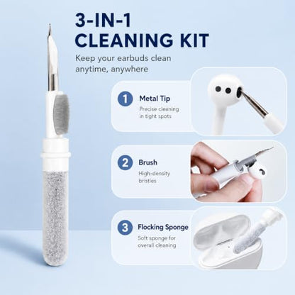 3 in 1 Earbud Cleaning Pen with Brush, Sponge and Metal Tip, White - color: White