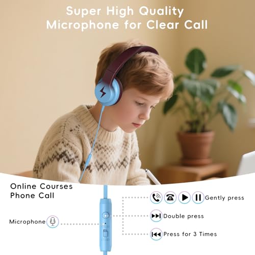 Candy Bila Wired Kids Headphones with Microphone, 85dB Safe Volume | Volume Limiter 85/94dB, HD Stereo Sound, Microphone and Wired Control,Foldable Design, Gradient Caramel Blue - color: Gradient Caramel Blue