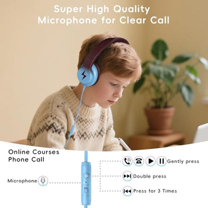 Candy Bila Wired Kids Headphones with Microphone, 85dB Safe Volume | Volume Limiter 85/94dB, HD Stereo Sound, Microphone and Wired Control,Foldable Design, Gradient Caramel Blue - color: Gradient Caramel Blue
