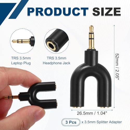 MECCANIXITY Headphone Splitter Adapter, 3.5mm Male to Dual Female Y Jack Aux Splitter for Phone Headset PS4 Switch Tablets, Black - color: Black
