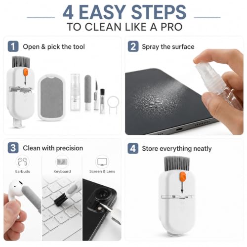 10 in 1 Phone Cleaning Kit, Portable Earbud Cleaning Kit Phone Charging Port Cleaner Tool Set for Laptop Notebook Computer Headphone Cleaner iphone Cellphone Keyboard Screen Camera Speaker Lens - color: white-10