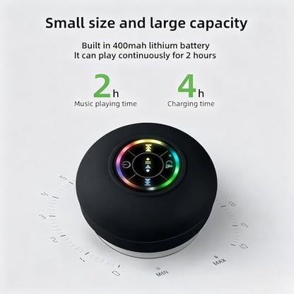 Mini Bluetooth Shower Speaker Black, Silicone Suction Cup Portable Speaker with LED Lights, IPX4 Waterproof, Built in Mic, for Bathroom Kitchen Outdoors, Ideal Gifts (Black) - color: Black
