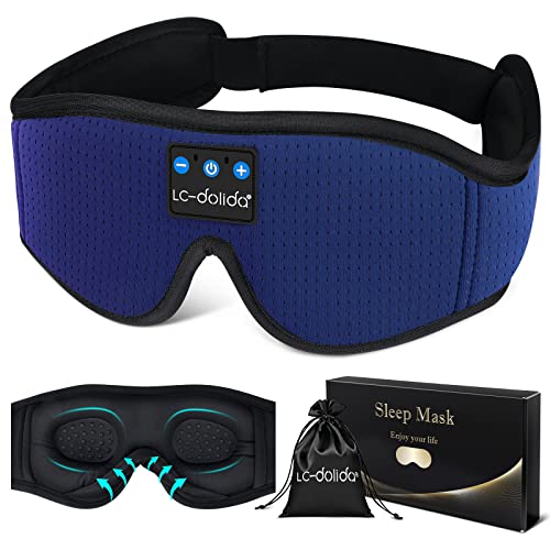 LC-dolida Sleep Headphones, Sleep Mask Bluetooth Wireless Music Eye Mask, Sleeping Headphones for Side Sleepers Sleep Mask with Bluetooth Headphones Ultra-Thin Stereo Speakers Perfect for Sleeping - color: Light Blue