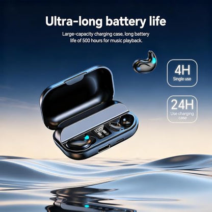 Xmenha Flat Invisible Sleep Wireless Earphone IPX5 Waterproof Thin Invisible Sleep Earbuds for Side Sleepers Sleep Ear Buds Smallest Tiny Small Mini Discreet Earbud for Sleeping Invisible Headphones - color: Black