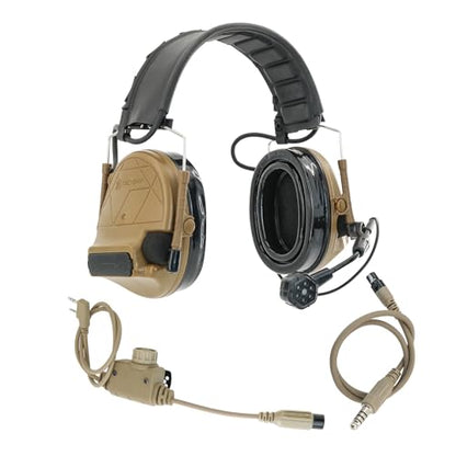 Tactical Headset Hearing Protection Sound Pickup Earmuff+U94 PTT+Detachable 7.0mm Cable for Airsoft Sports-HC5PRO(Coyote Brown) - color: Coyote Brown