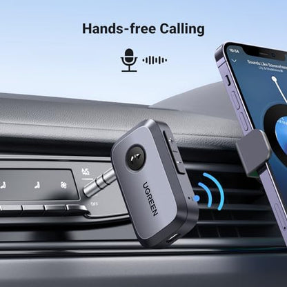 UGREEN 5.4 Aux Bluetooth Adapter, Noise Cancelling 3.5mm AUX Bluetooth Car Adapter, Wireless Audio Receiver for Home Stereo/Wired Speaker, 15H Battery Life - color: Grey