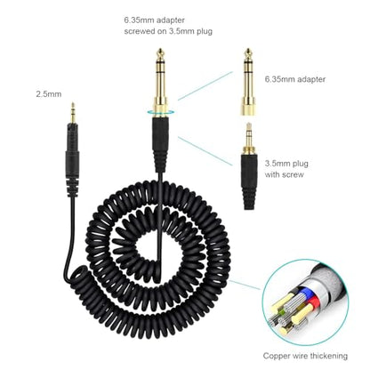Coiled Audio Cable for ATH-M50x M40x M70x M60x Headphones– Replacement AUX Cord with 6.35mm Adapter