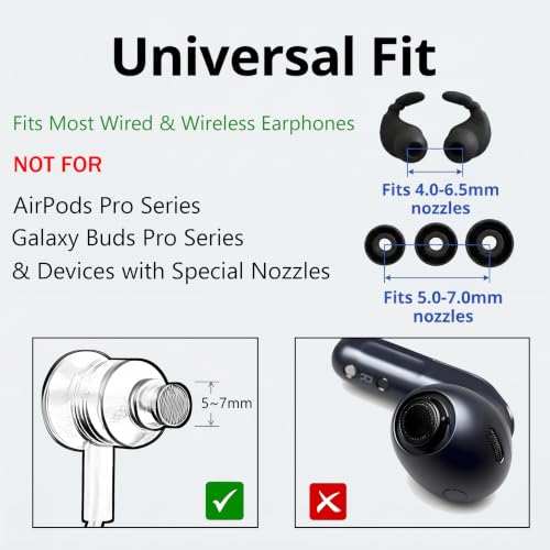 Universal Silicone Double Flange Ear Tips & Anti-Slip Ear Hooks Kit Black | 2 Pairs Ear Hooks + 6 Pairs L/M/S Earbuds Tips Replacement for In-Ear Headphones - color: Black