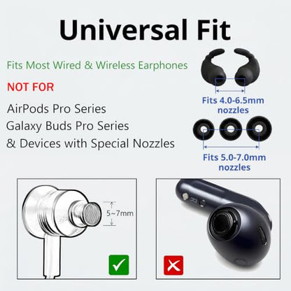 Universal Silicone Double Flange Ear Tips & Anti-Slip Ear Hooks Kit Black | 2 Pairs Ear Hooks + 6 Pairs L/M/S Earbuds Tips Replacement for In-Ear Headphones - color: Black
