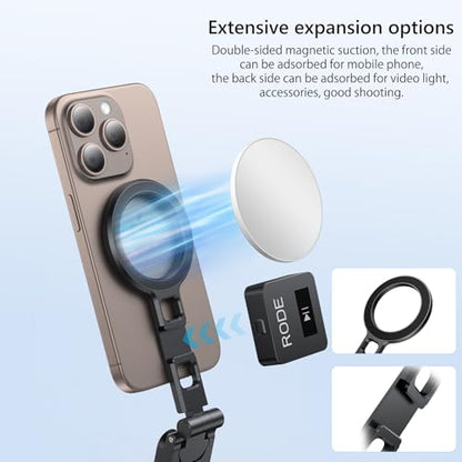 VRIG MG-21 Magnetic Phone Tripod Stand for iPhone, Aluminum Alloy Mini Foldable Tripod for Desk/Handheld, Cold Shoe Expansion Mount, Compatible with 1/4 Screw & Arca-Swiss Plates - size: MG-21 Tripod