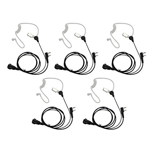 Walkie Talkie Earpiece with Mic 2 Pin Acoustic Tube Two-Way Radio Headset Compatible for Kenwood PUXING Baofeng BF-888S UV-5R BF-F8HP PRO AR-152 UV-17R UV-21R Retevis H-777 RT21 (5 Pack)