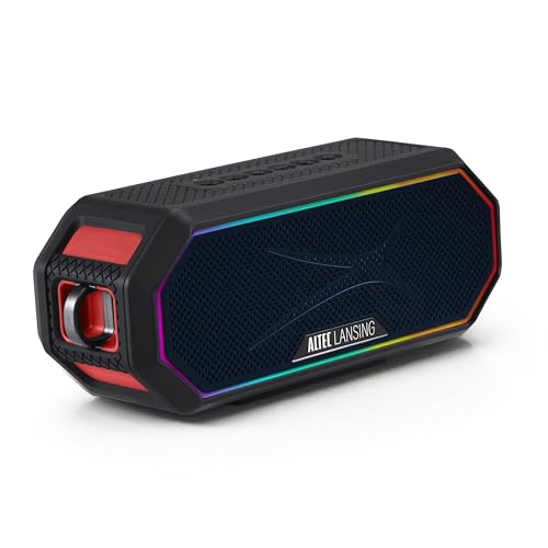 Altec Lansing Magnetic Bluetooth Speaker HYDRAJOLT 2.0, Waterproof IP67, 12W Output Power, 16H Battery, Multicolor LED, 100ft Wireless Range, Voice Assistant, USB-C Quick Charge - color: Black/Red