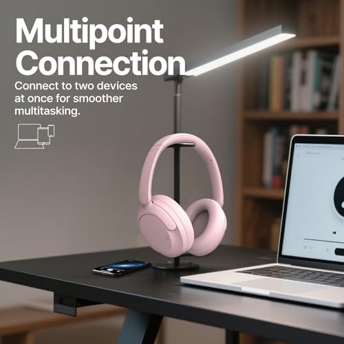 VOKALEN Hyper GO Wireless Over-Ear Noise Cancelling Headphones with Mic, 60H Playtime, Bluetooth Headphones, Hi Res Audio, Deep360 Spatial Audio, Ultra-Lightweight for Travel, Work, Study (Pink) - color: Pink