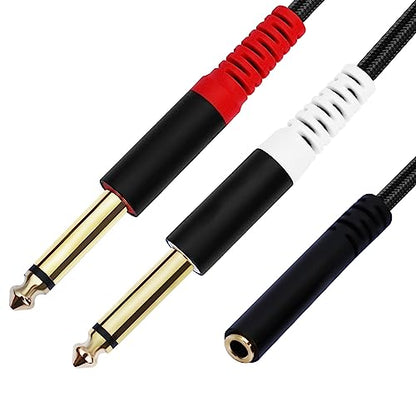 3.5mm to 1/4 Adapter Cable, 3.5mm TRS Female to Dual 1/4 inch TS Male Y Splitter Cable Adapter, Mini Jack Stereo to 2 Quarter inch Mono Insert Cable - 1 ft - style: 3.5mm TRS Female to Dual 6.35mm TS