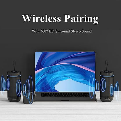 comiso Bluetooth Speaker, IP65 Waterproof, 24H Play, TWS, 360° HD Stereo | 360° immersive stereo sound with punchy bass; IP65 waterproof design; TWS pairing; 24-hour battery for home, camping, beach. - color: Black, style: Classic