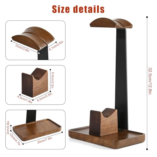 Damuzhi Walnut Wood Headphone Stand with Gaming Controller Holder | Headphone Stand with gifts for gamers, Gaming Accessories for Desk Compatible As Well As Xbox, Ps5, Ps4 And Nintendo Switch