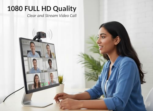 Webcam Webdaraz 1080P HD Autofocus with Stereo Microphone, USB Plug & Play Web Camera for PC/Laptop, Online Classes, Video Calls, Skype, Zoom – W01