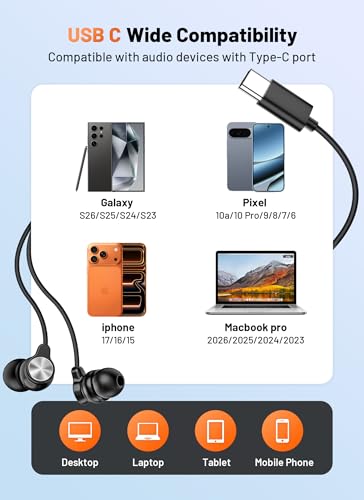 USB C Headphones for iPhone 17/16/15,Wired Earbuds USB C for Galaxy S26 25 | Wired Earbuds with Clear Mic & Remote, HiFi Stereo，Noise Isolation, Wired Headphones for iPhone 17/16/15,Galaxy - size: 1 Pack