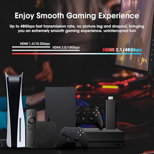 ROOFULL 4 Port 8K HDMI Switch with Remote | 4 In 1 Out HDMI 2.1 Switcher Selector, 8K@60Hz, 4K@120Hz, Dolby Vision/Atmos, Automatic Switching, HDCP 2.3, HDR10+, 48Gbps - color: Z-Black (8K)