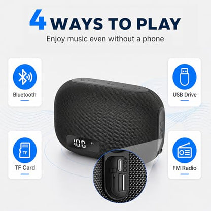 Portable Bluetooth Speaker, IP67 Waterproof Shower Speaker with Digital Battery Display, Powerful Sound, 24H Playtime, TWS Pairing, USB/TF Card, Small Speaker for Outdoor Travel Home, Gift-Black