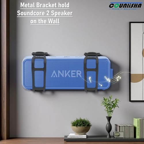 Metal Wall Mount compatible for Anker Soundcore 2 Portable Speaker,black | secure shelf durable holder with adjustable silicone straps,durable Wall Bracket for Ceiling,bike,car,boat,golf cart,jet ski