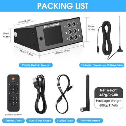 Douk Audio B1FM Bluetooth 5.1 Receiver DAC, HiFi Stereo Music Player with LDAC & aptX HD, Premium FM Radio, Optical & Coaxial Digital Outputs, 2.4” Display & Remote for Home Audio Systems