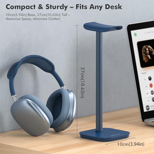 Headphone Stand, Desktop Headset Holder Heavy Base Desk Earphone Stand Aluminum Gaming Headset Hanger Rack for AirPods Max, AirPods, AirPods Pro, Sony, Beats, Bose, Razer and More(Blue) - color: Blue