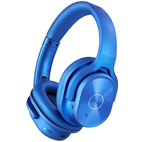 ZIHNIC Active Noise Cancelling Headphones, 40H Playtime Wireless Bluetooth Headset with Deep Bass Hi-Fi Stereo Sound,Over-Ear Headphone,Comfortable Earpads for Travel/Home/Office (Blue) - color: Blue