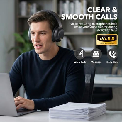 1Mii E700 Noise Cancelling Headphones Bluetooth Wireless LDAC Hi-Res, Black | Hybrid ANC, 75hr Battery Life, Deep Bass, Comfortable Over-Ear for Commuters & Travelers, aptX Low Latency for TV & Airplane - color: Black