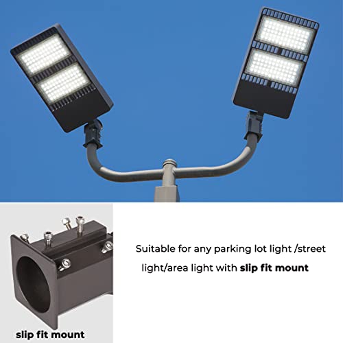 180 Degree Double Bullhorn Bracket for 2 fixtures | LED Parking Lot Light Tenon Adapter,U bullhorn Adapter for 2PACK Outdoor Shoebox Area Pole Light