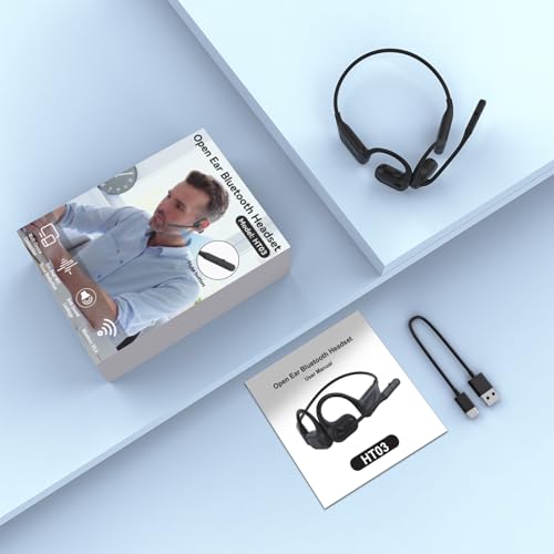 MONODEAL Open Ear Headphones with Mic, Lightweight Bluetooth 5.4 Headset | with Microphone Noise Cancelling Mute Button, Wireless Headset Earphones for Work, Driving, Home Office, Workouts - color: Black