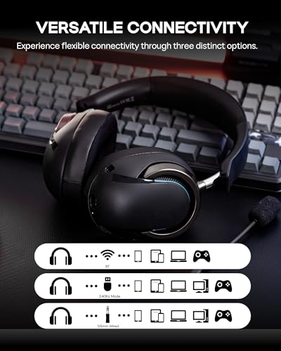 MechLands AULA A700 Wireless Gaming Headset with 7.1 Surround Sound, 50mm Driver, 2.4GHz/BT/Wired, Gaming Headphone with Noise Canceling Mic, RGB Light, 40H Battery, for PS4/PS5/PC/Switch (Black Grey) - color: Black Grey