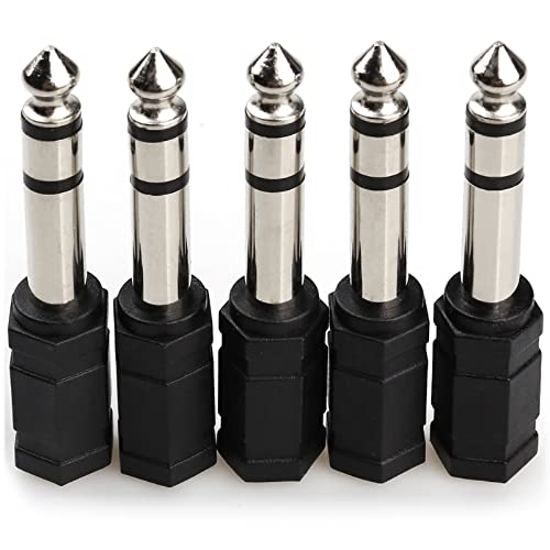 5PCS 6.35mm (1/4 inch) Male to 3.5 mm (1/8 Inch) Female Stereo Audio Headphone Jack Adapters, Quarter inch to 3.5mm Adapter - Black