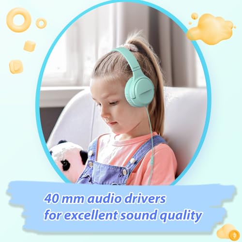 Wired Headphones with Mic, Type C Headphones, Volume Control Type-C, On-Ear with Wire for Laptop、Phone, Wired Headphone Over Ear (Green+Pink)